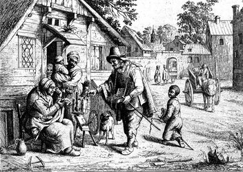 A Spectacle Pedlar Showing His Wares to an Old Woman